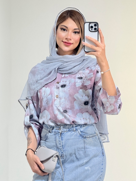 شومیز جلوبسته گلدار کد 19186