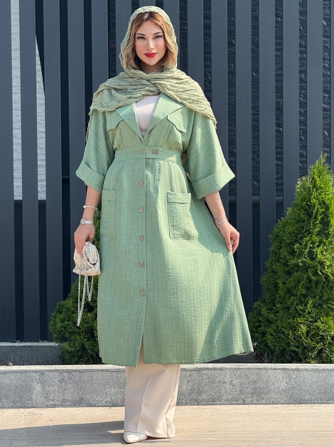 مانتو بلند دکمه چوبی کد 19237