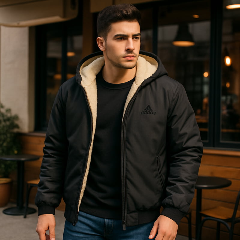 کاپشن مردانه مشکی داخل تمام خز مدل adidas-مشکی