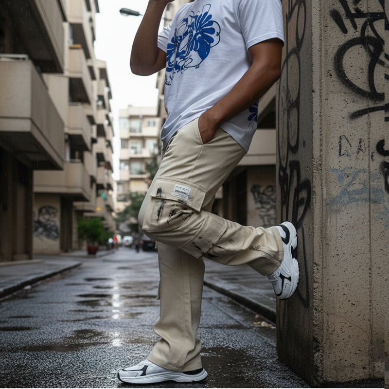 شلوار کارگو شش جیب پایین زیپ