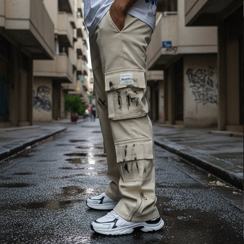 شلوار کارگو شش جیب پایین زیپ