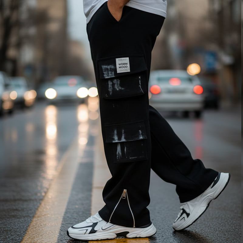 شلوار کارگو شش جیب پایین زیپ