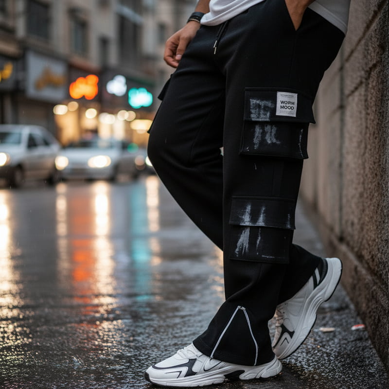 شلوار کارگو شش جیب پایین زیپ