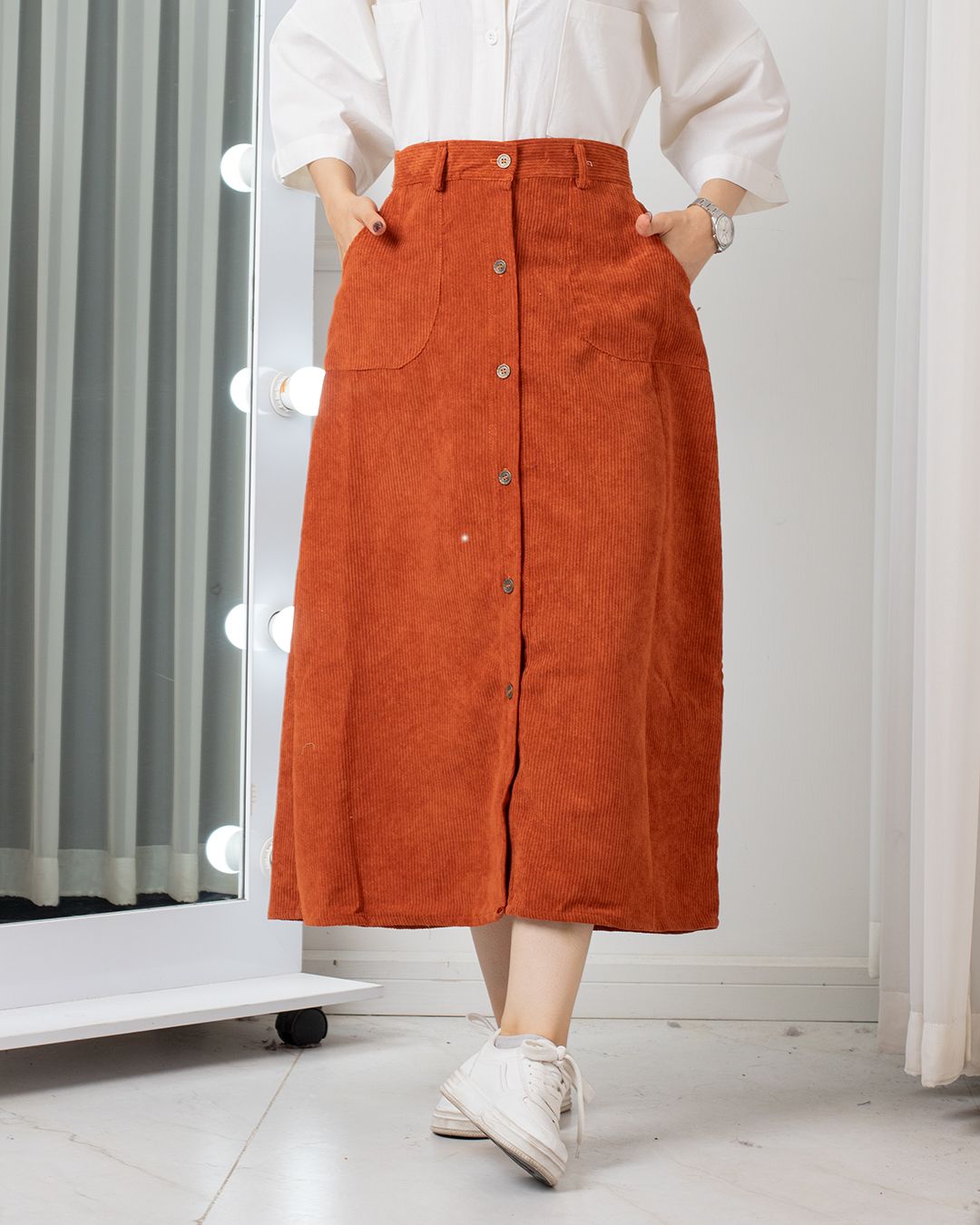 دامن جلو دکمه مخمل