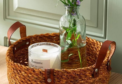 سبد حصیری دسته چرم