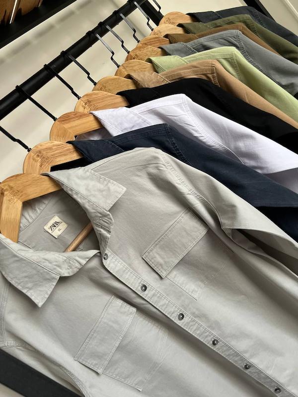 پیراهن آستین بلند کتان دو جیب