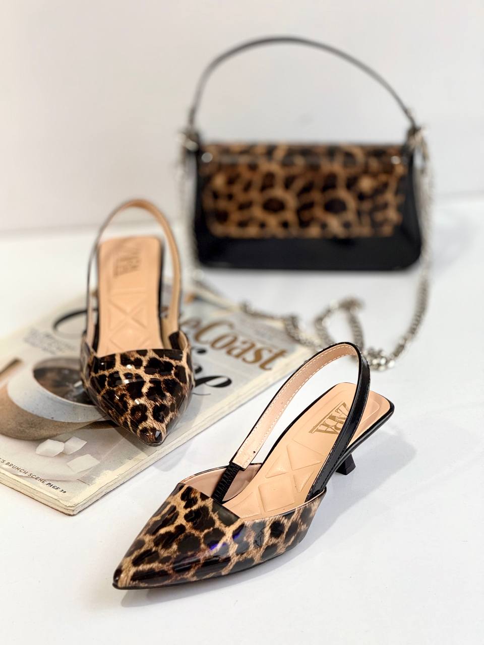 کفش پلنگی زارا 3 سانت ورنی