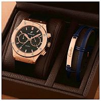 پکیج دستبند پلاک دارساعت مچی Hublot طلایی مدل C70
